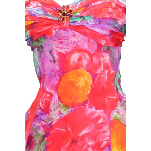 VINTAGE Vibrant Off-Shoulder Floral Peplum Cocktail Dress Sweetheart Neckline S - Picture 6 of 8